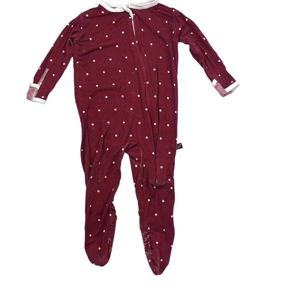 Peregrine Bamboo Maroon Polka Dot Footie Pajamas